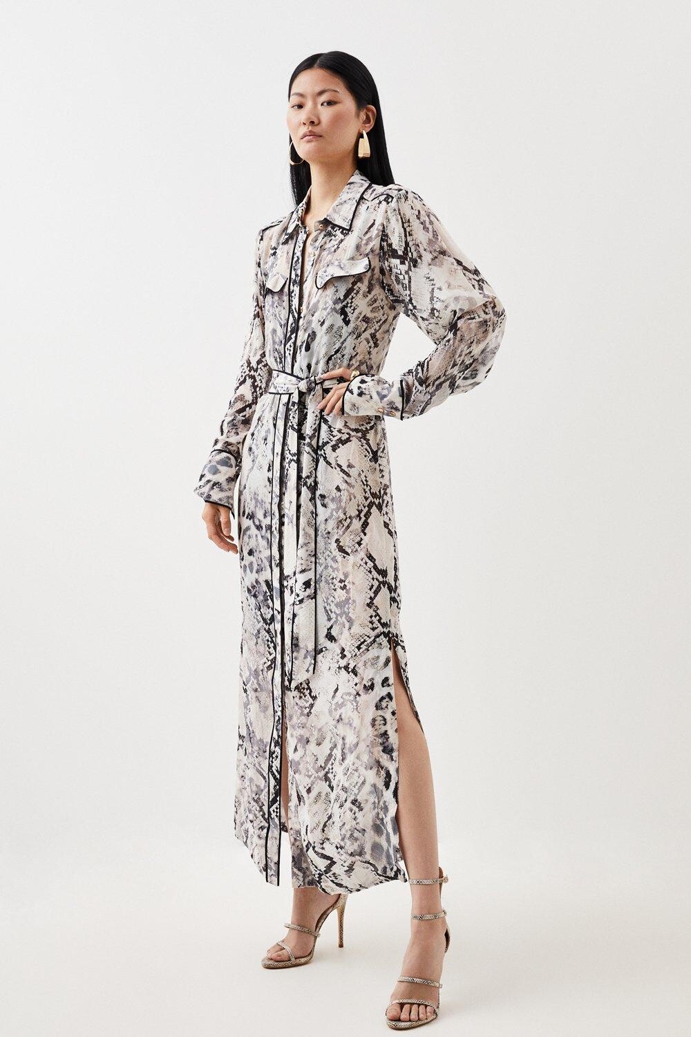 

Платье-рубашка миди из вискозы со змеиным рисунком Karen Millen, мультиколор