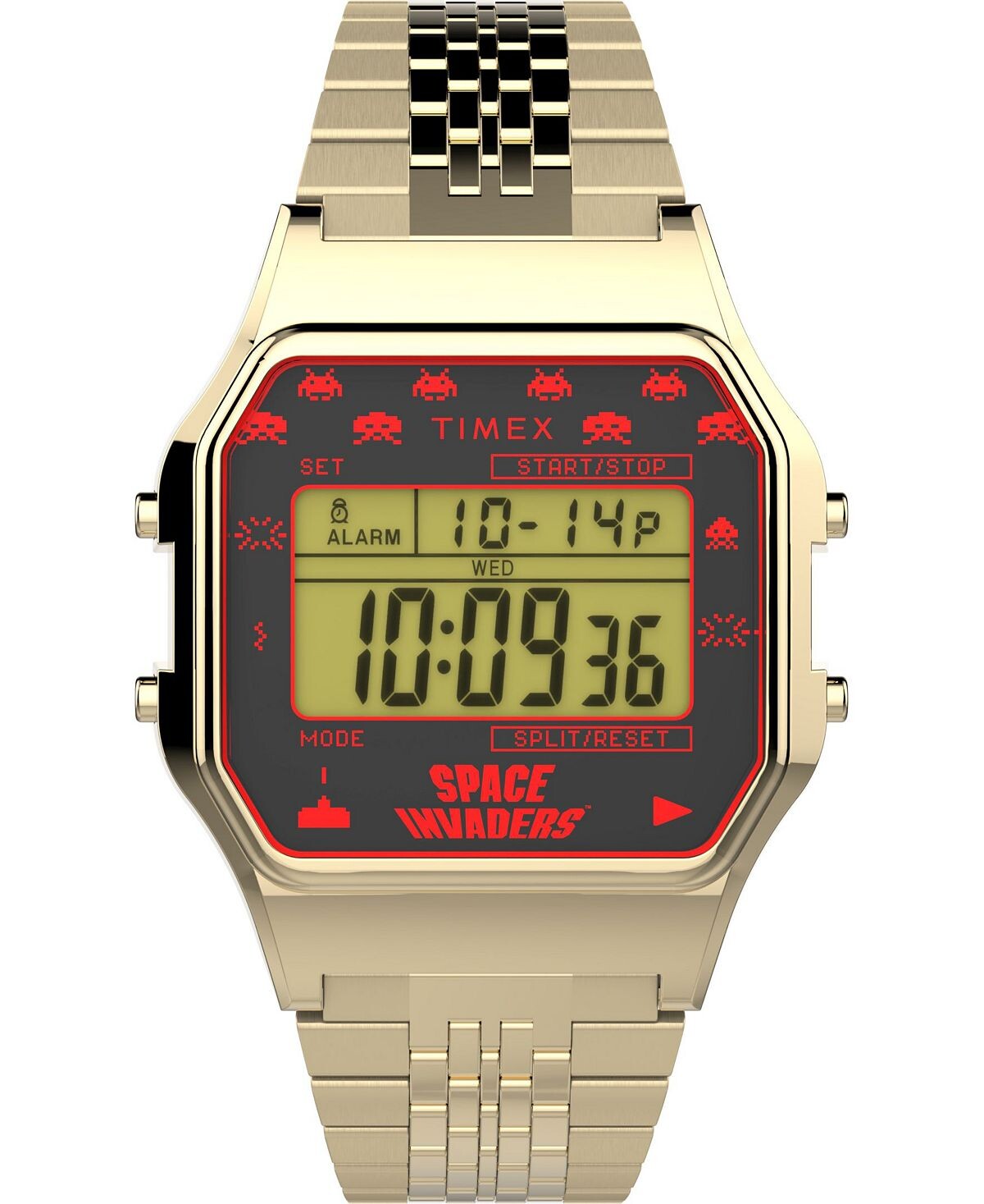 

Часы унисекс T80 Space Invaders, золотистый браслет из нержавеющей стали, 34 мм Timex, золотой