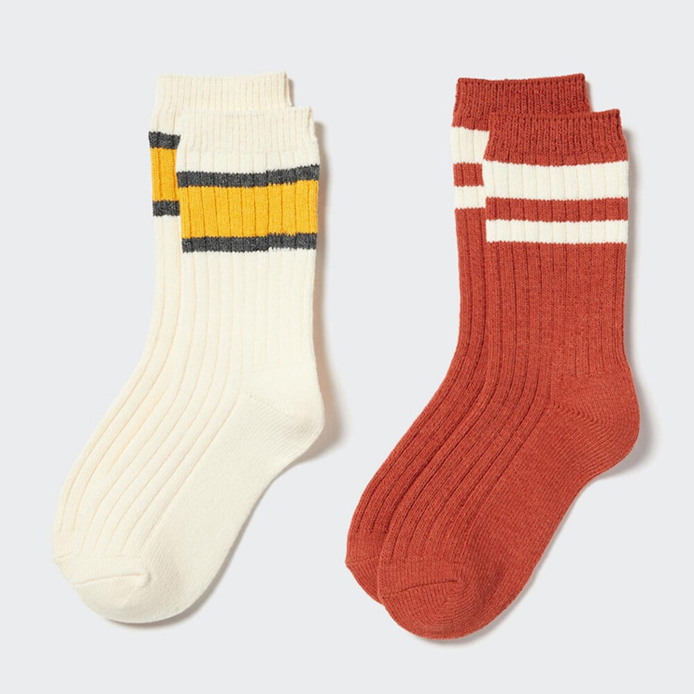 

Носки Uniqlo Children's Clothing Heattech Socks осенне-зимниt теплых с контрастным принтом 2 пары, белый/красный