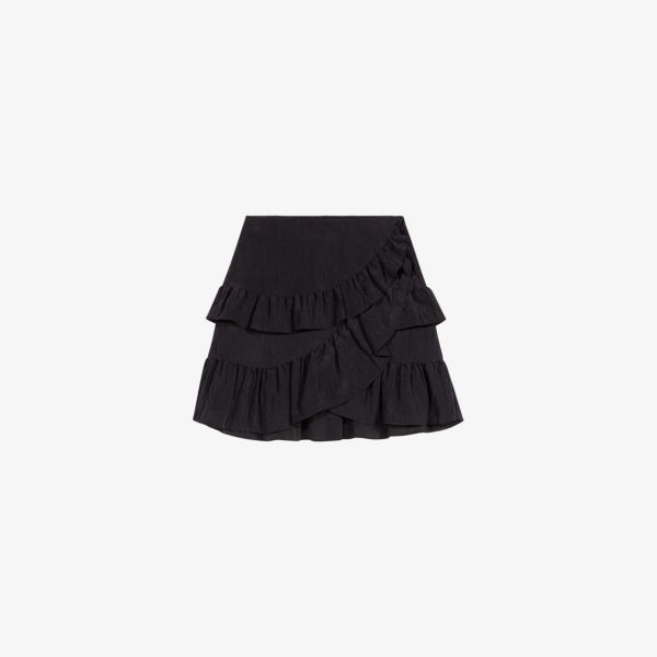 Асимметричная тканая мини-юбка с рюшами Maje, цвет noir / gris