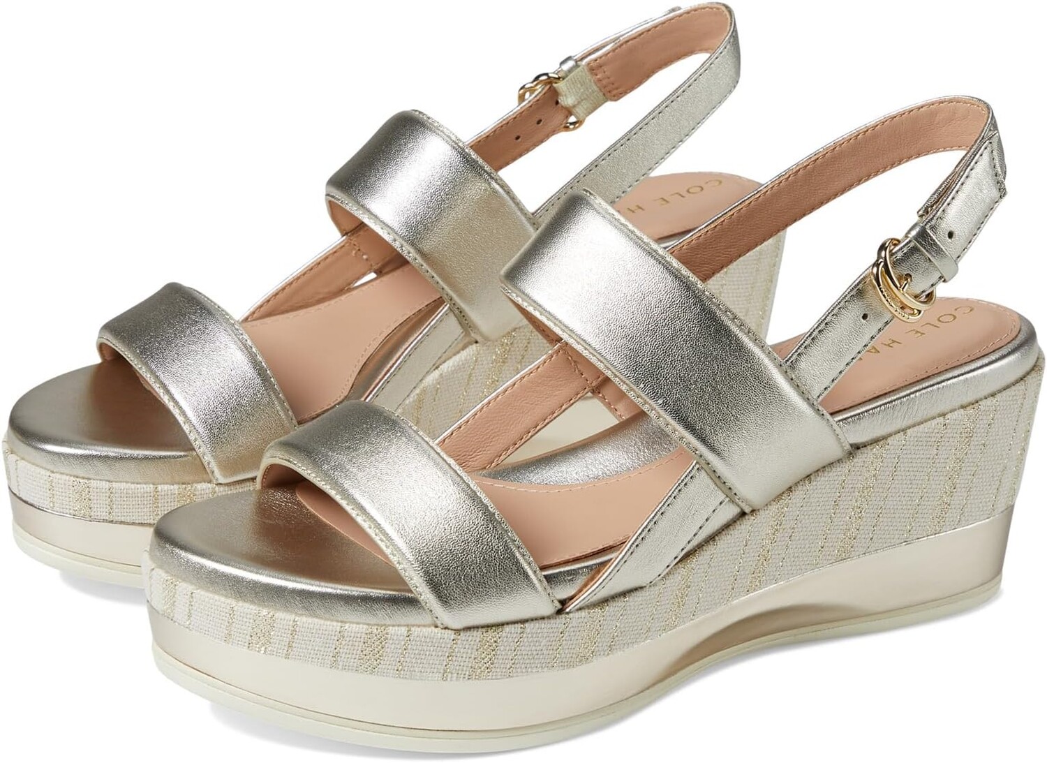 

Сандалии Cole Haan Aislin Wedge Sandal, цвет Soft Gold Leather/Canvas