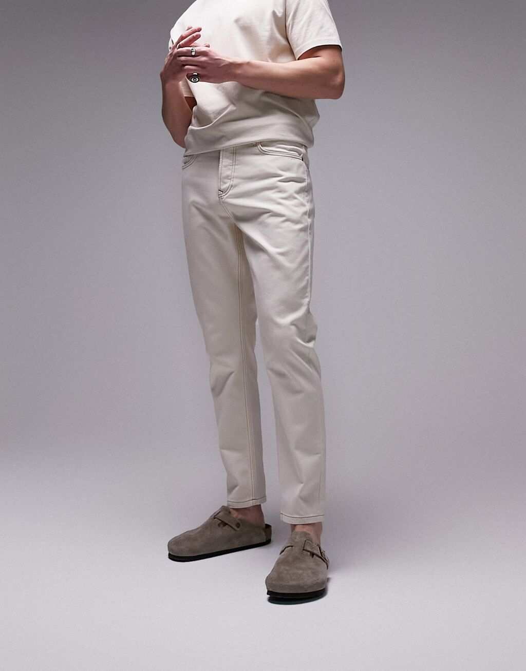 

Бежево-бежевые жесткие зауженные джинсы Topman