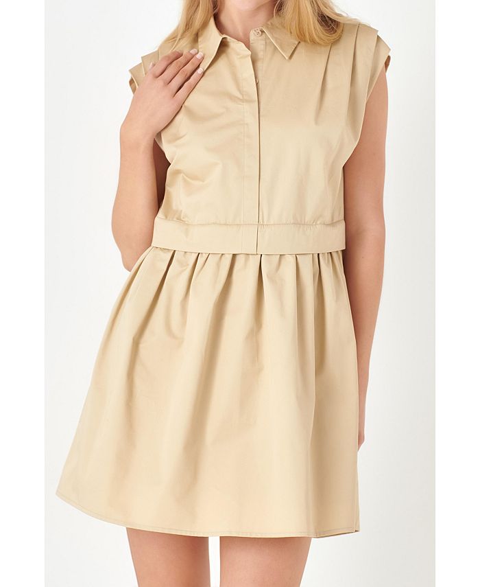 цена Женское платье-рубашка со складками на плечах English Factory, тан/бежевый