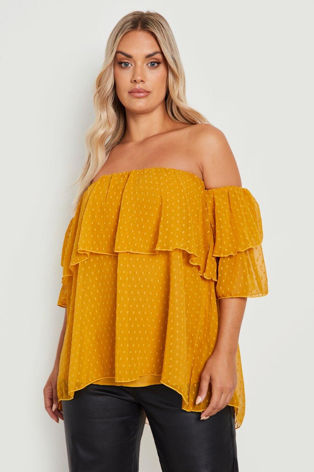 

топ добби с открытыми плечами Boohoo, горчичный