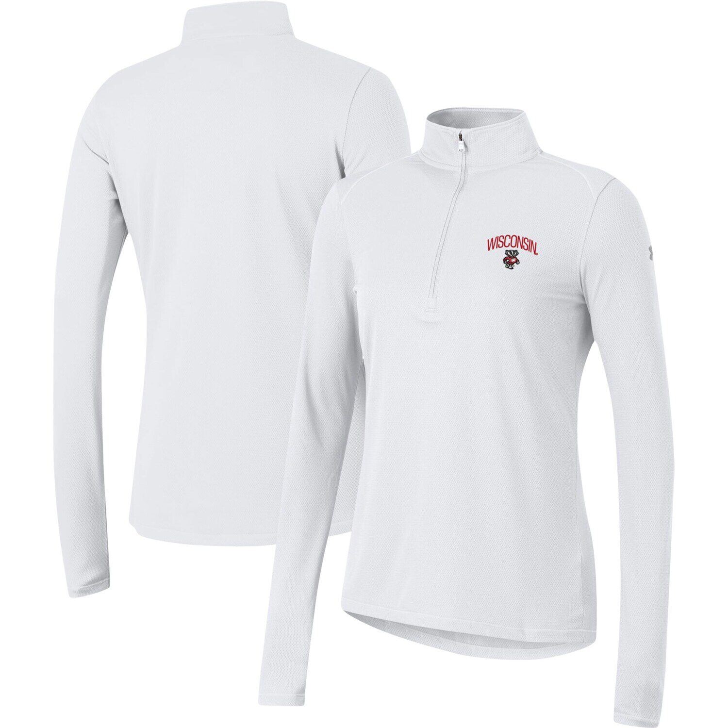 

Женский топ Under Armour White Wisconsin Badgers Tech Mesh с молнией четверти Under Armour