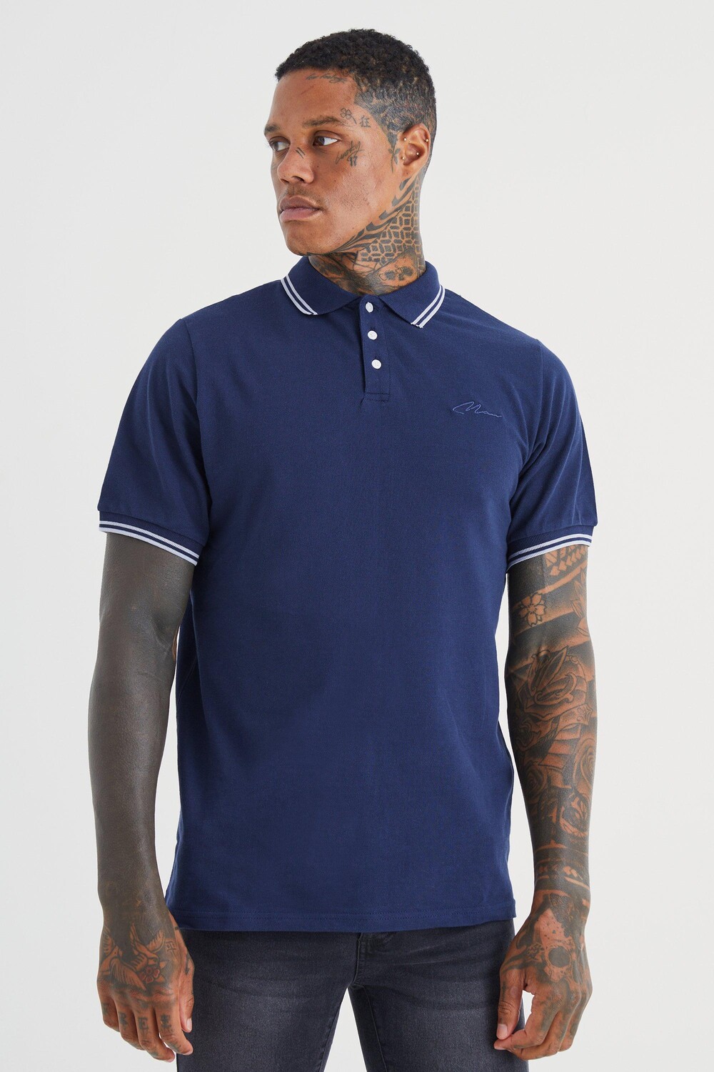 

Поло из пике slim fit man signature Boohoo, нави