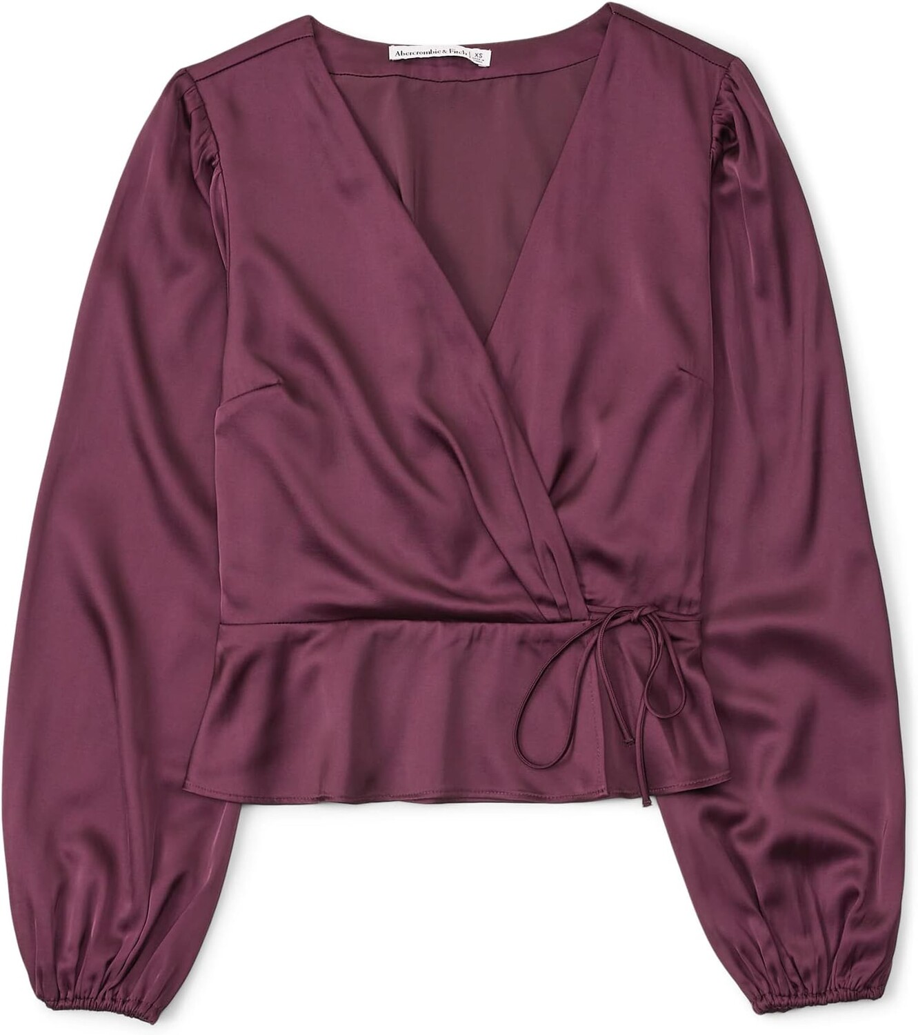 

Атласный топ с длинными рукавами и запахом Abercrombie & Fitch, цвет Grape Wine