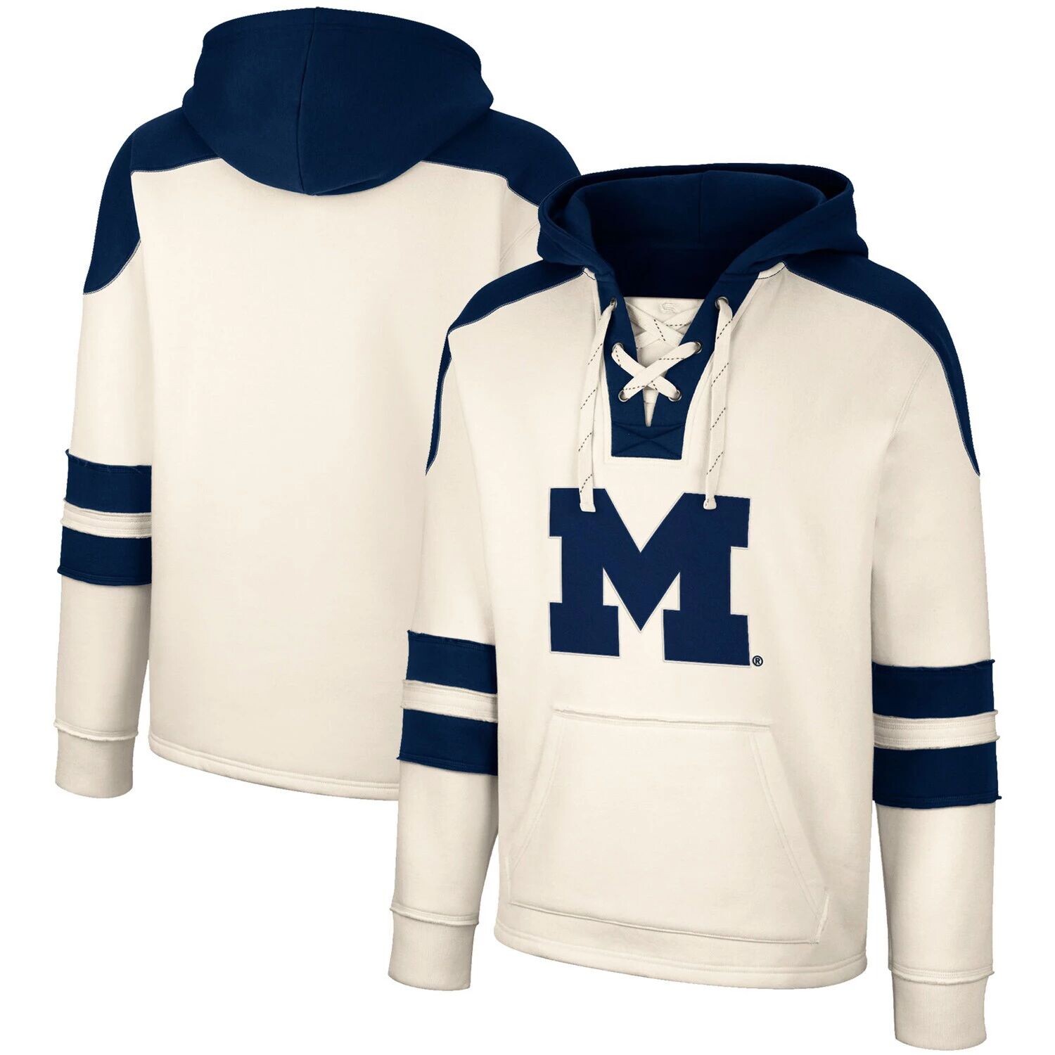 

Мужской кремовый пуловер с капюшоном Michigan Wolverines Lace-Up 4.0 Vintage Colosseum, Бежевый