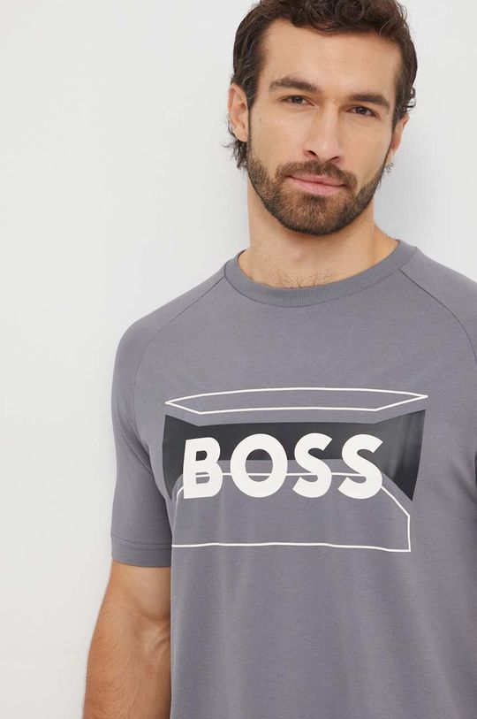 Хлопковая футболка Boss Green, серый