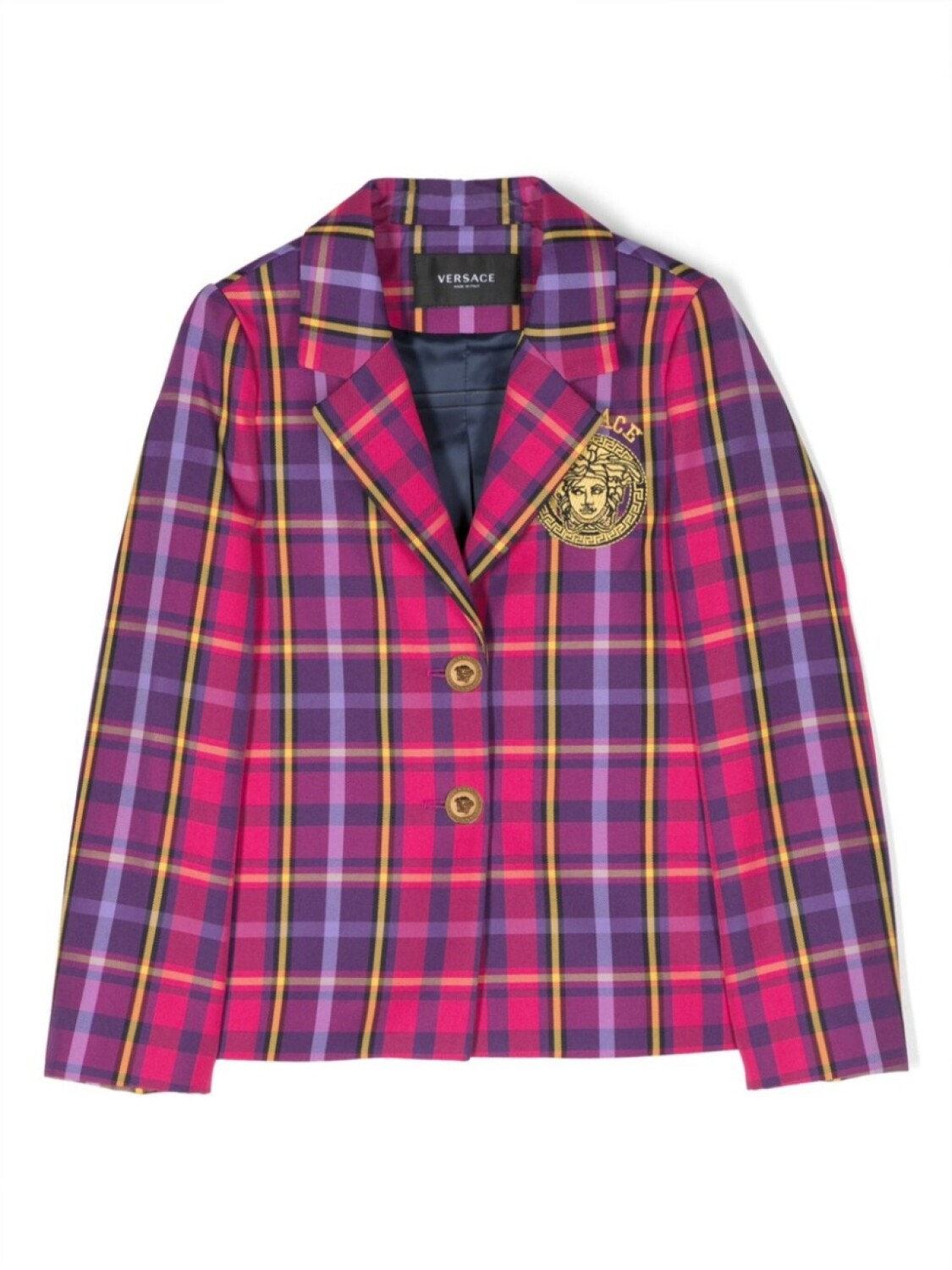

Versace Kids блейзер в клетку тартан с вышивкой Medusa, фиолетовый