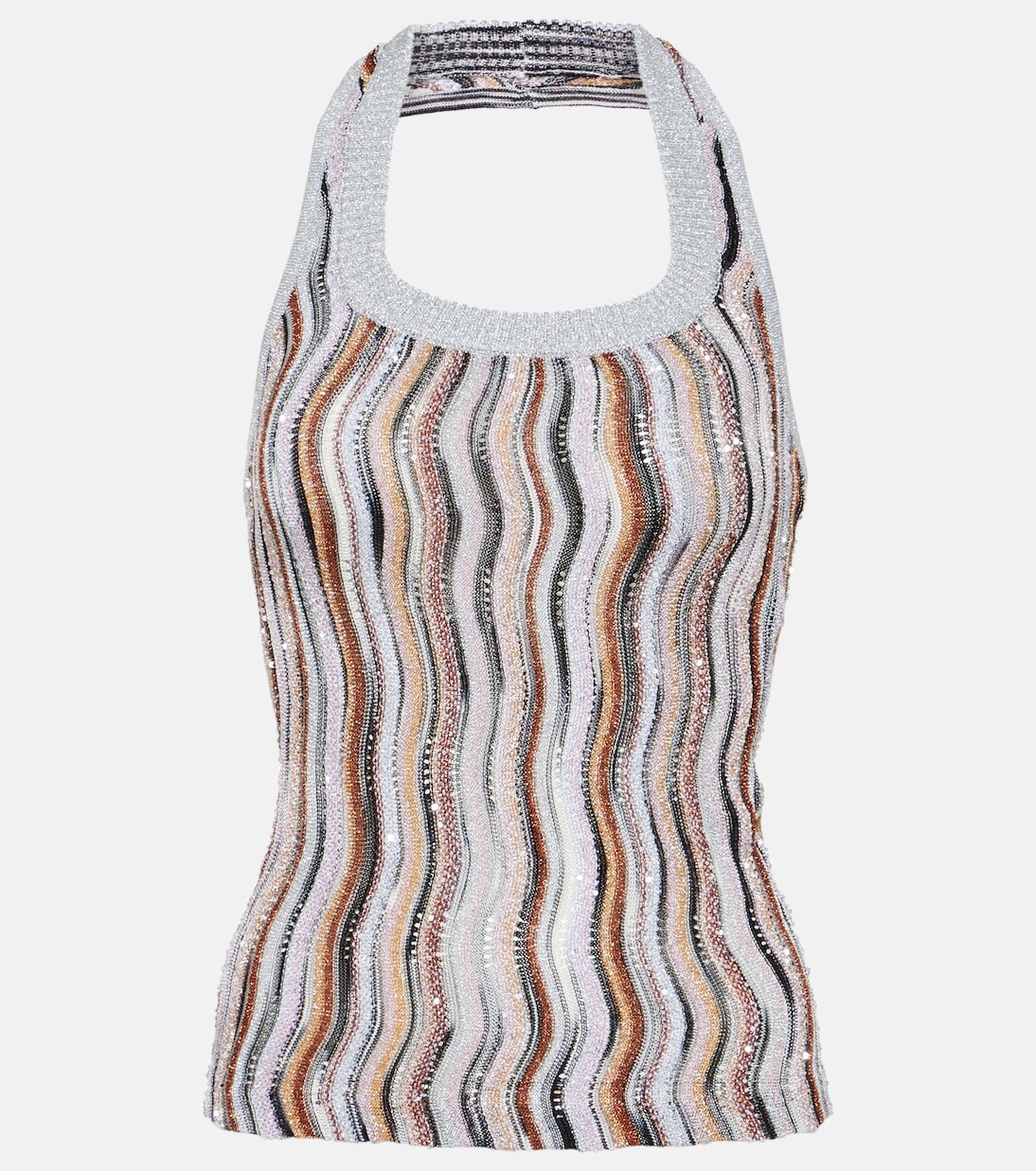 

Полосатый топ из ламе с воротником халтер Missoni, мультиколор