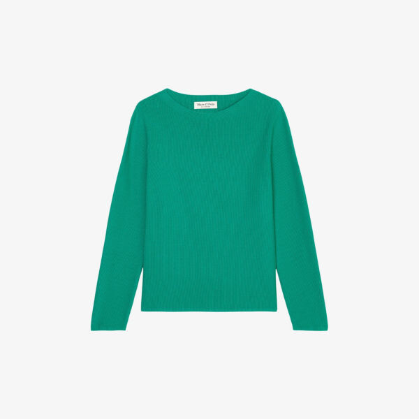 

Хлопковый джемпер с вырезом лодочкой и ребристой отделкой Marc O'Polo, цвет mellow mint