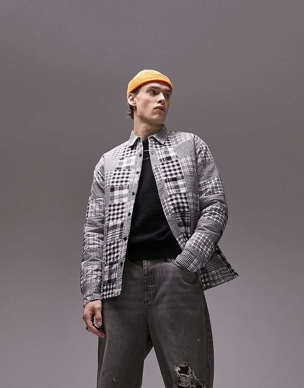 

Черно-белая рубашка в стиле пэчворк Topman