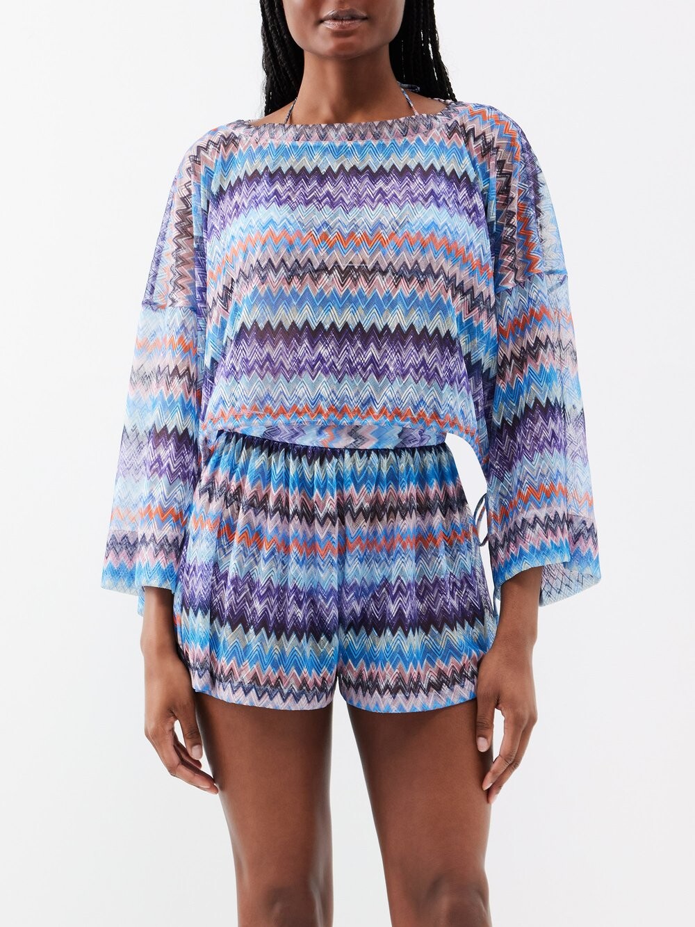 

Топ вязки крючком с заниженными плечами зигзагом Missoni, синий