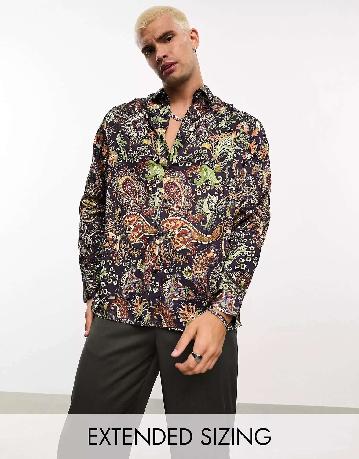 

Свободная атласная рубашка с принтом пейсли ASOS