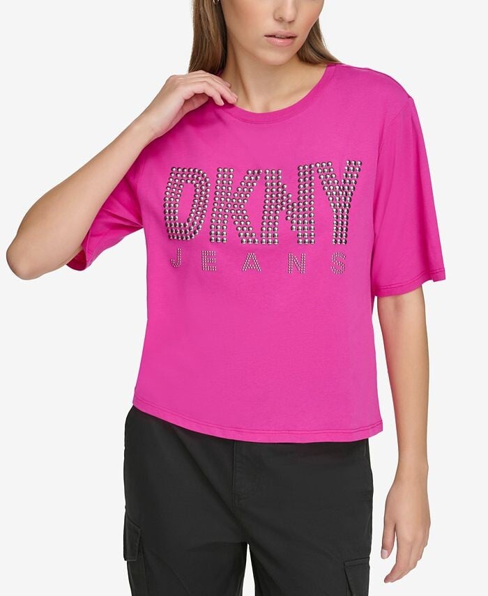 

Женская футболка с круглым вырезом и украшенным логотипом DKNY Jeans, розовый