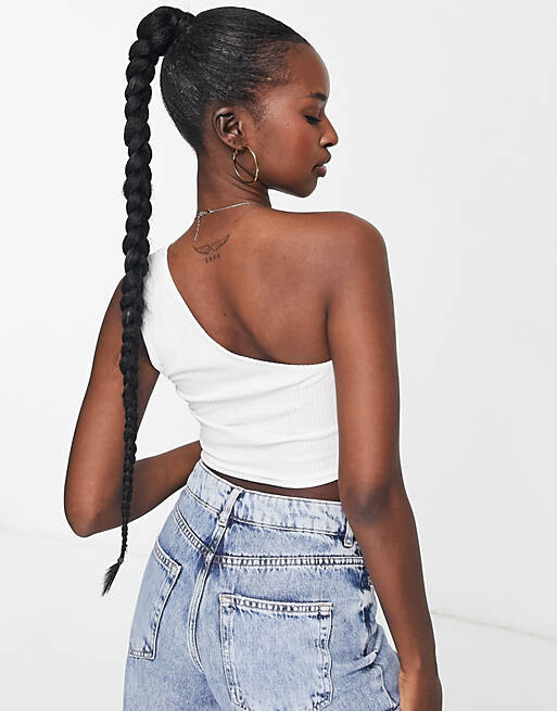 

Белый укороченный топ в рубчик на одно плечо ASOS DESIGN