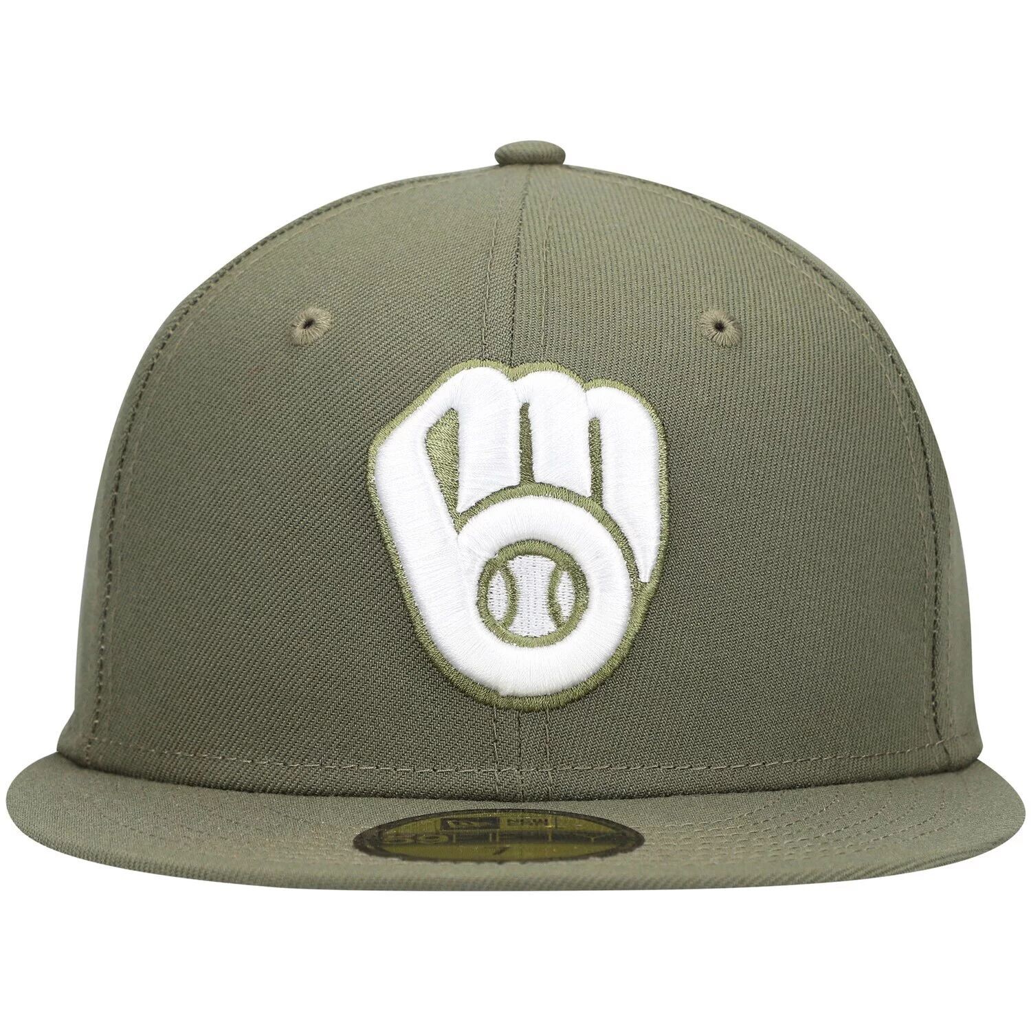 

Мужская белая облегающая шляпа New Era Olive Milwaukee Brewers Logo 59FIFTY