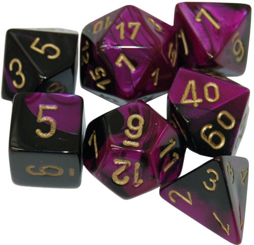 

Аксессуары Chessex Chessex Dice Set: Gemini Black-Purple w/Gold (7)