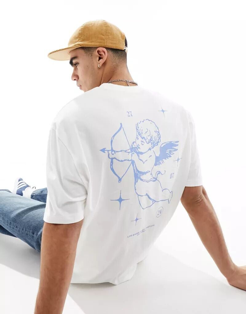 

Белая футболка оверсайз с принтом ангела на спине ASOS