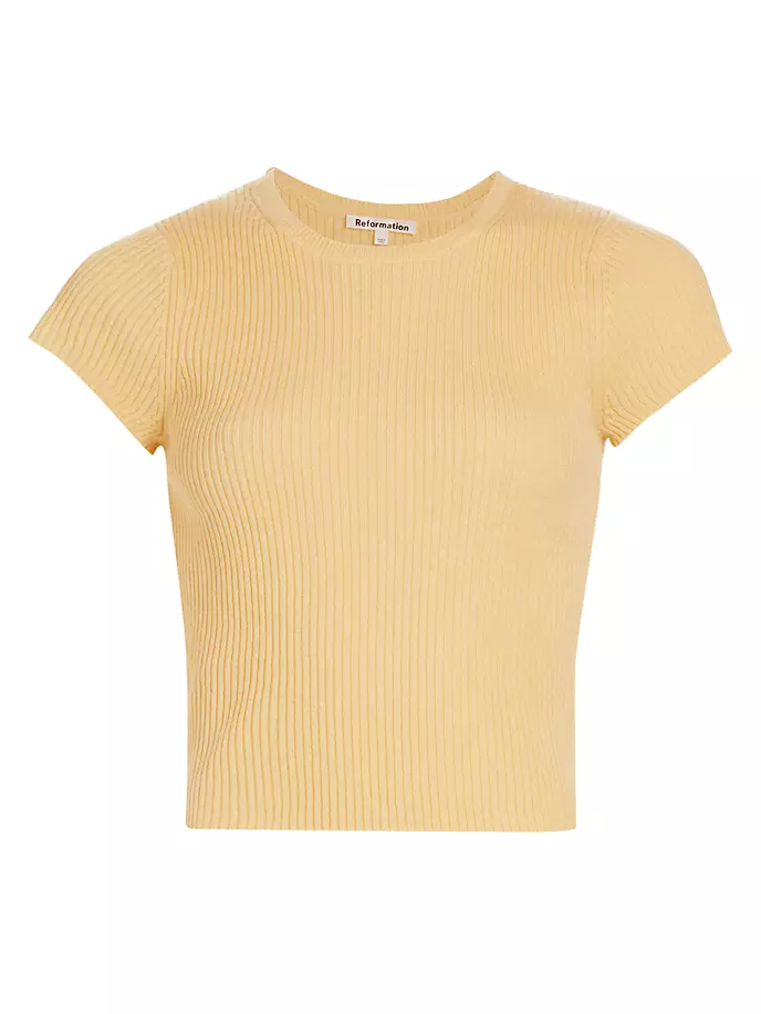 Кашемировый свитер в рубчик Teo Reformation, цвет parmesan цена и фото