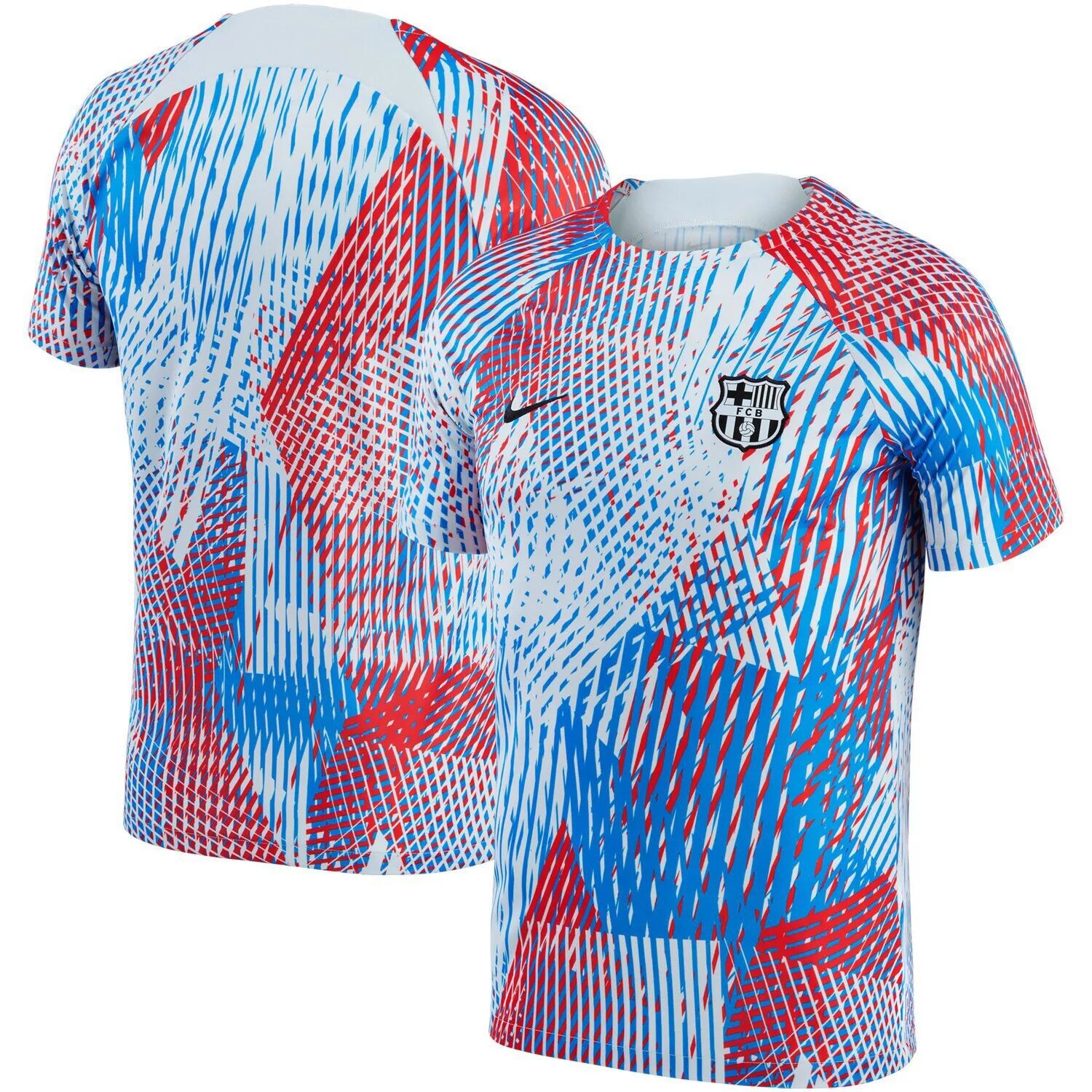 

Мужская предматчевая футболка Nike Red/Blue Barcelona 2022/23