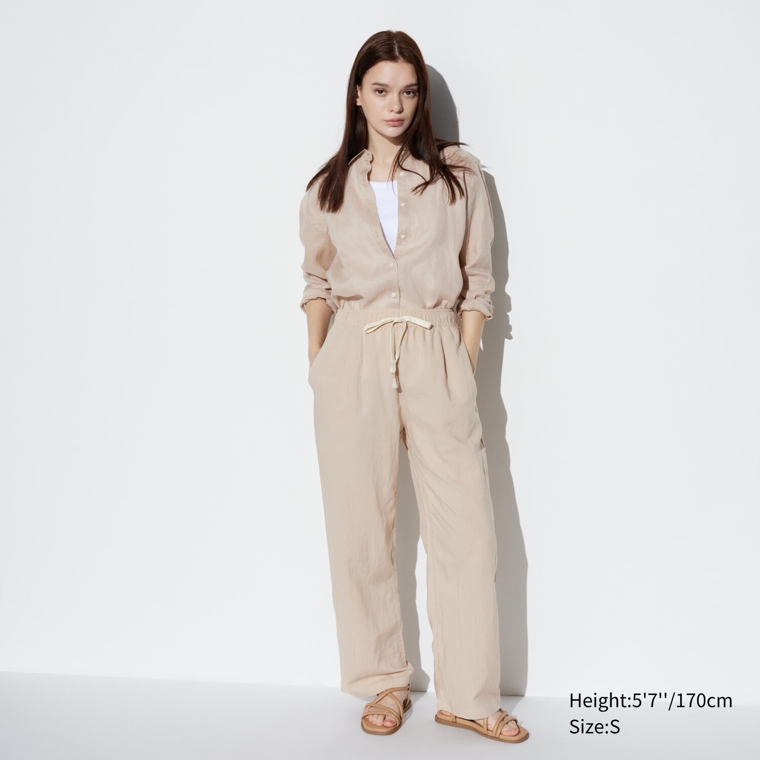 

Брюки из смешанного льна комфорт UNIQLO, бежевый