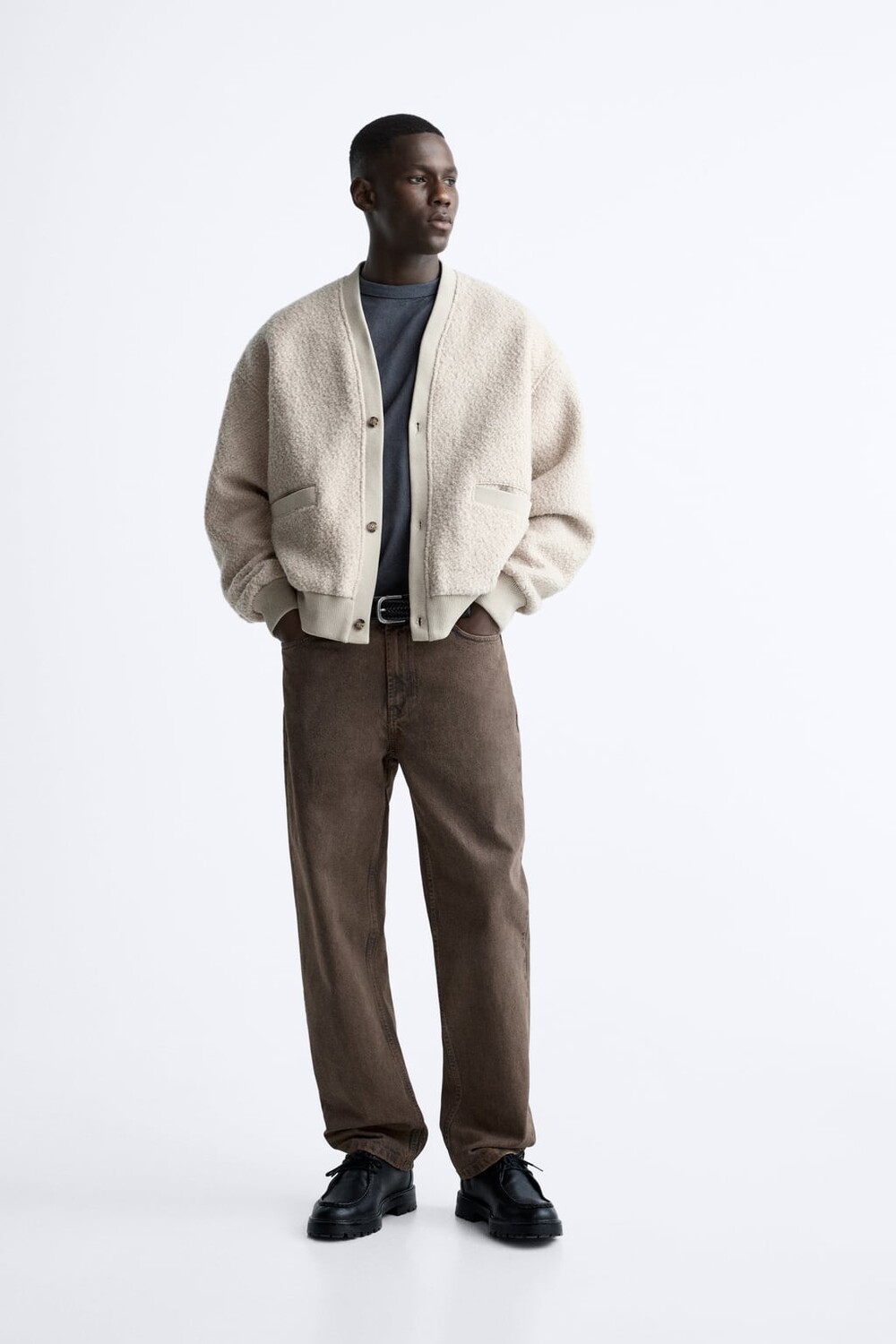 

Фактурный кардиган из букле ZARA, бежевый