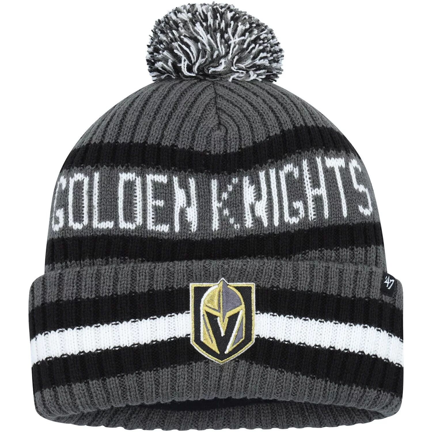 

Мужская темно-серая вязаная шапка с манжетами и помпоном '47 Vegas Golden Knights Bering