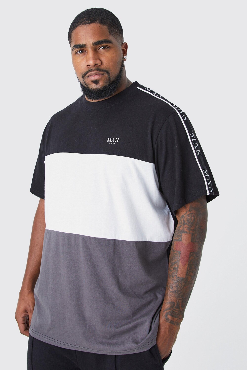 

Футболка plus roman man color bloc с лентой Boohoo, черный