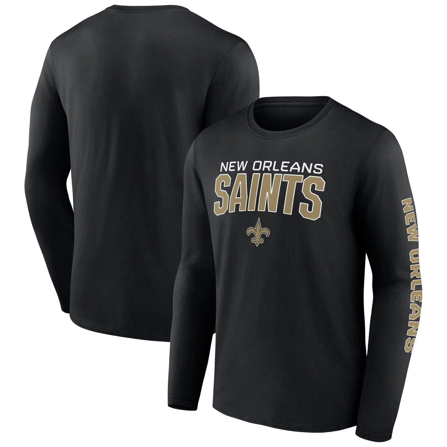 

Мужская черная футболка с длинными рукавами и надписью New Orleans Saints Go the Distance Fanatics, Черный