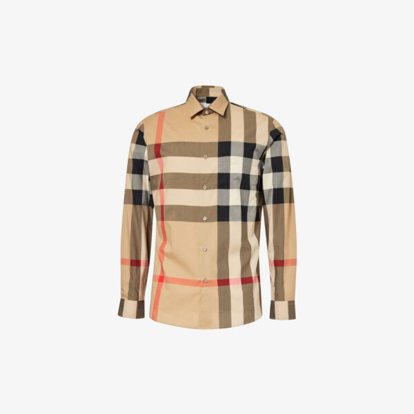 

Хлопковая рубашка стандартного кроя в клетку somerton Burberry, бежевый