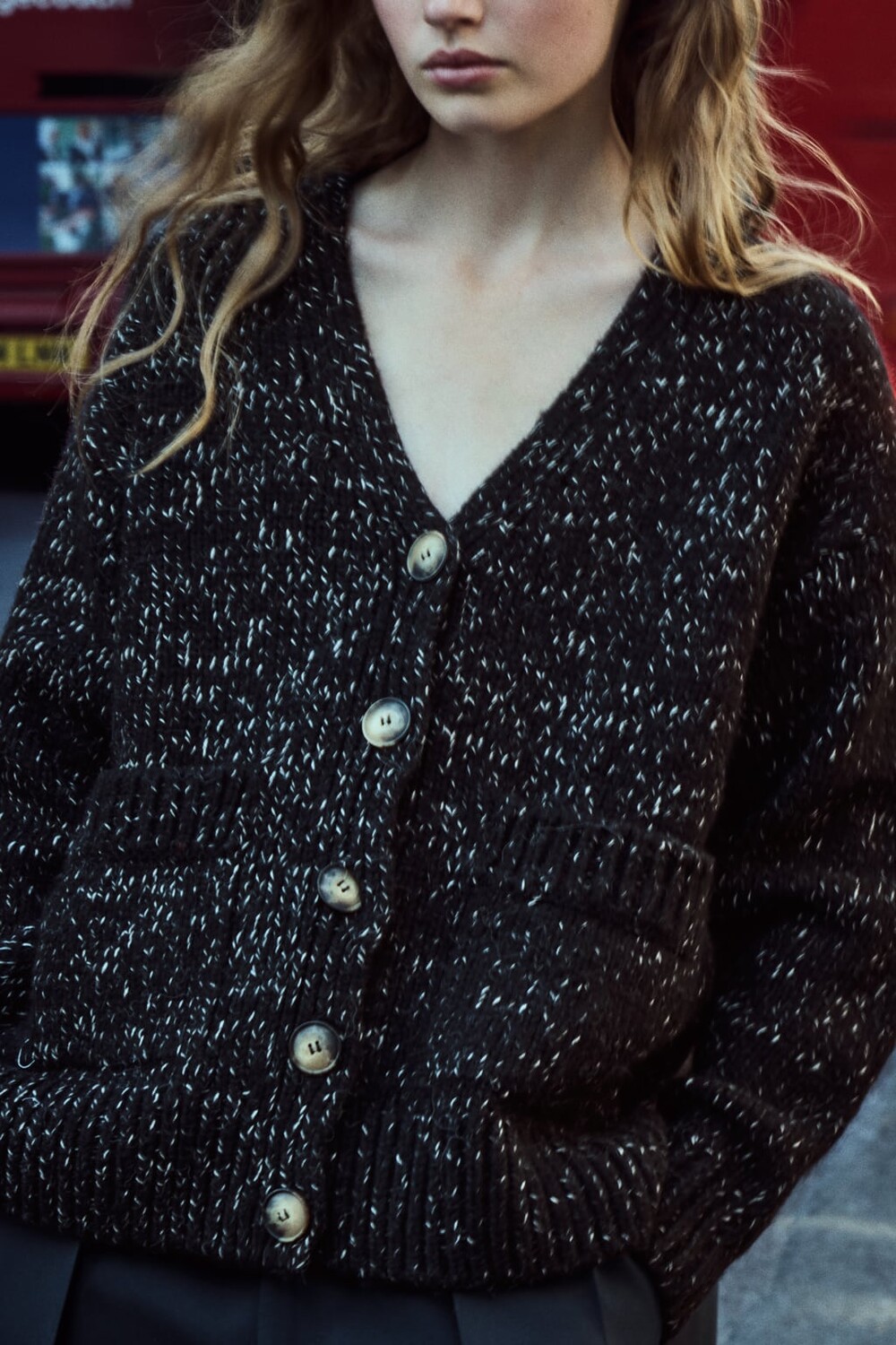 

Кардиган с узлом из смеси шерсти и альпаки ZARA, черный