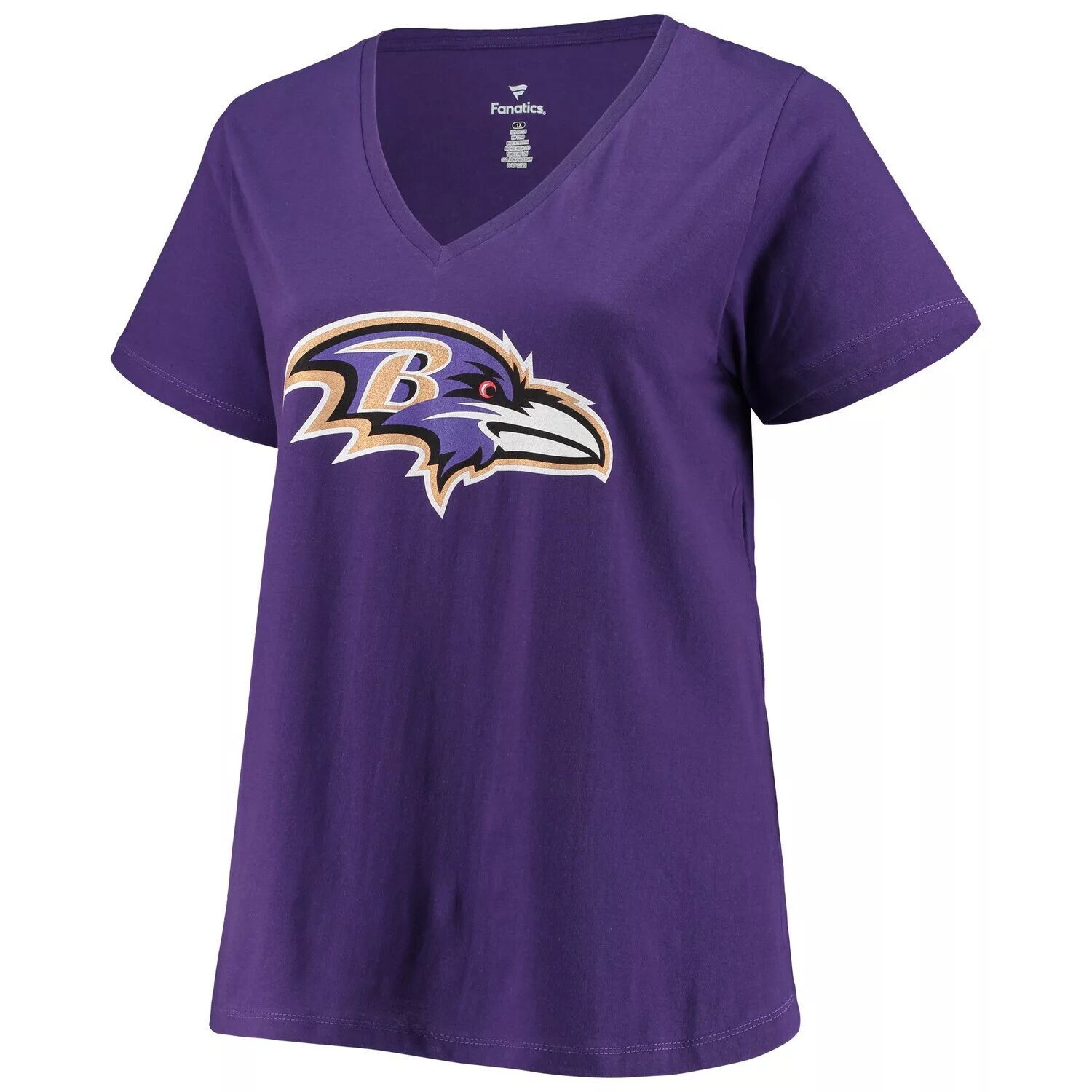 

Женская футболка Fanatics с логотипом Lamar Jackson Purple Baltimore Ravens размера плюс с v-образным вырезом с именем и номером Fanatics