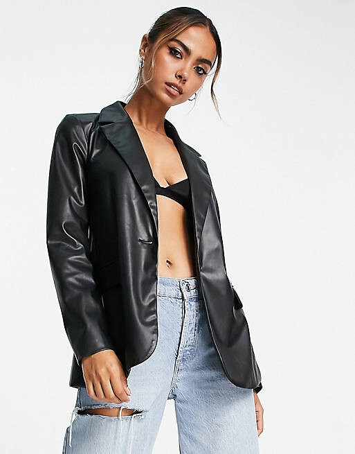 

Черный кожаный пиджак Vero Moda
