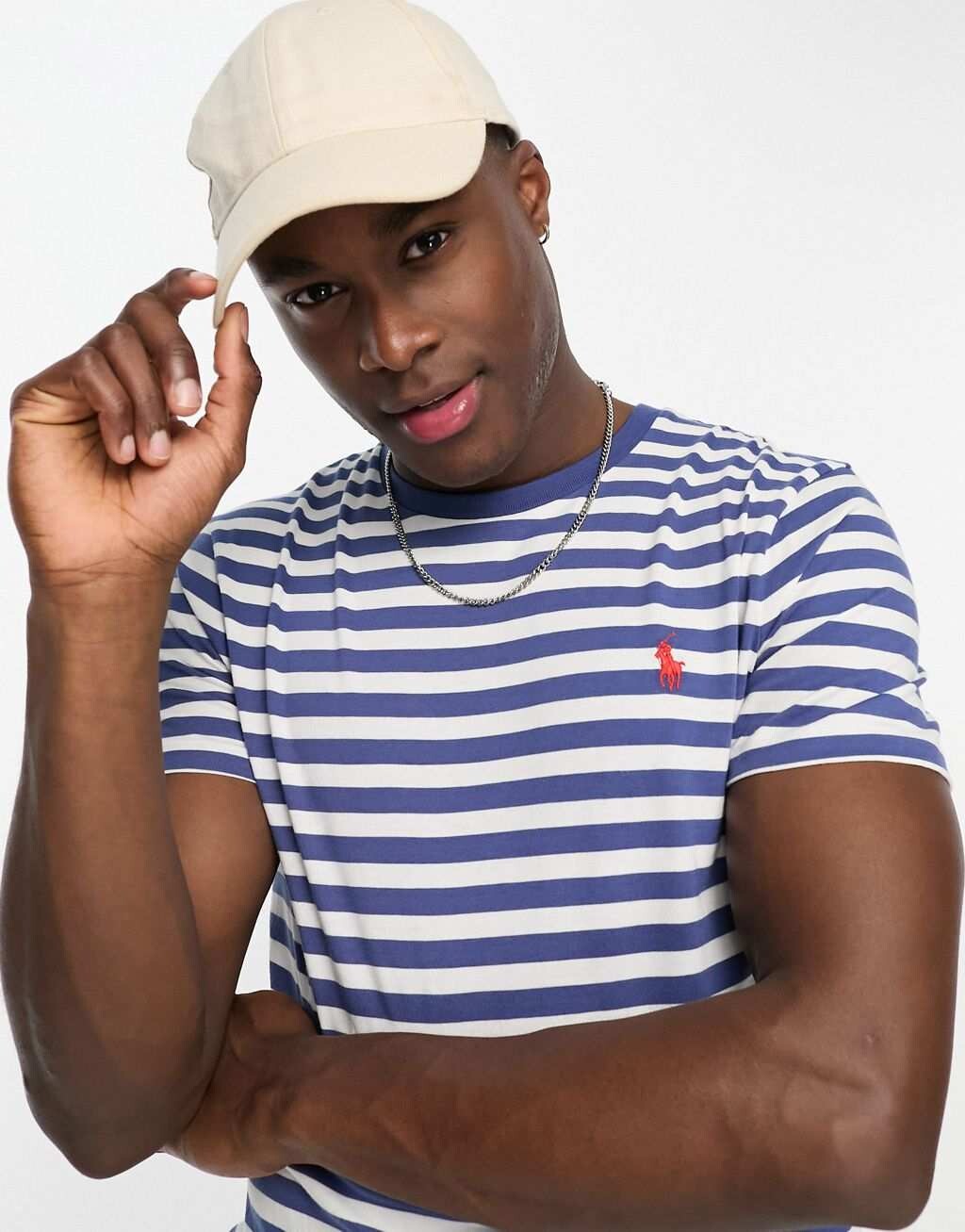 

Бело-синяя футболка с логотипом Polo Ralph Lauren на заказ, Синий