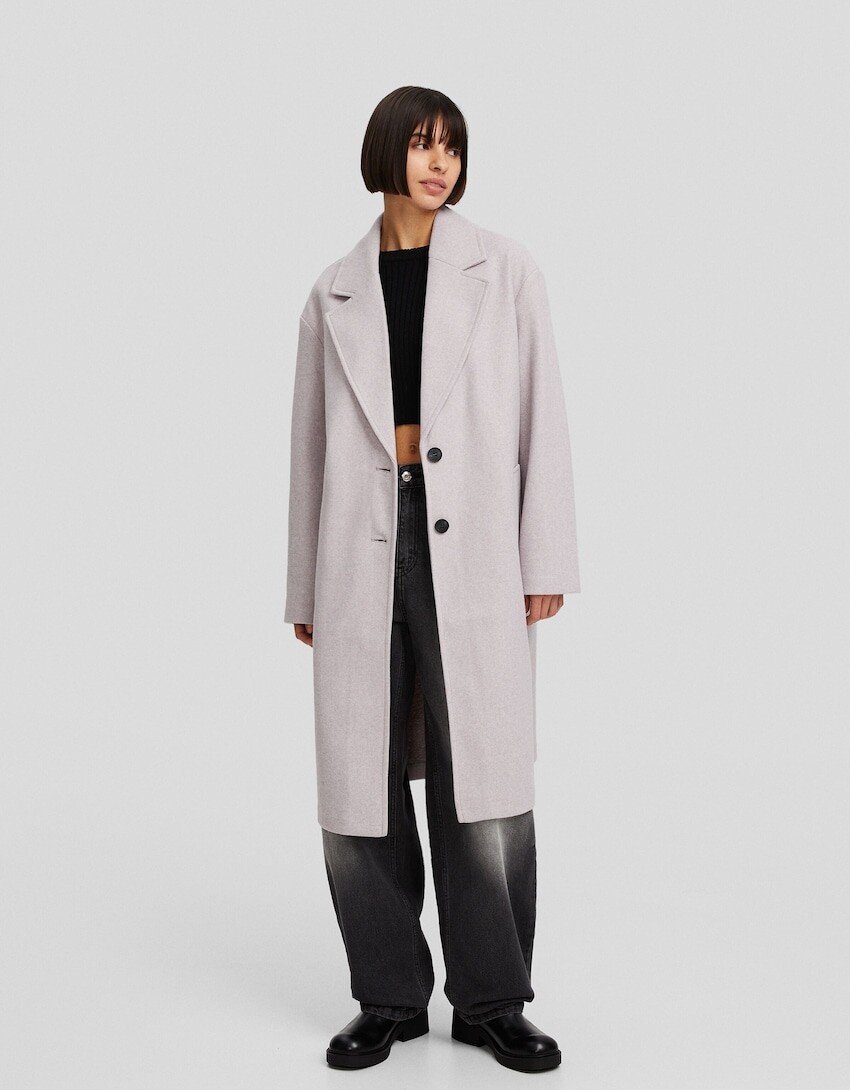 

Длинное мягкое пальто Bershka, фиолетовый