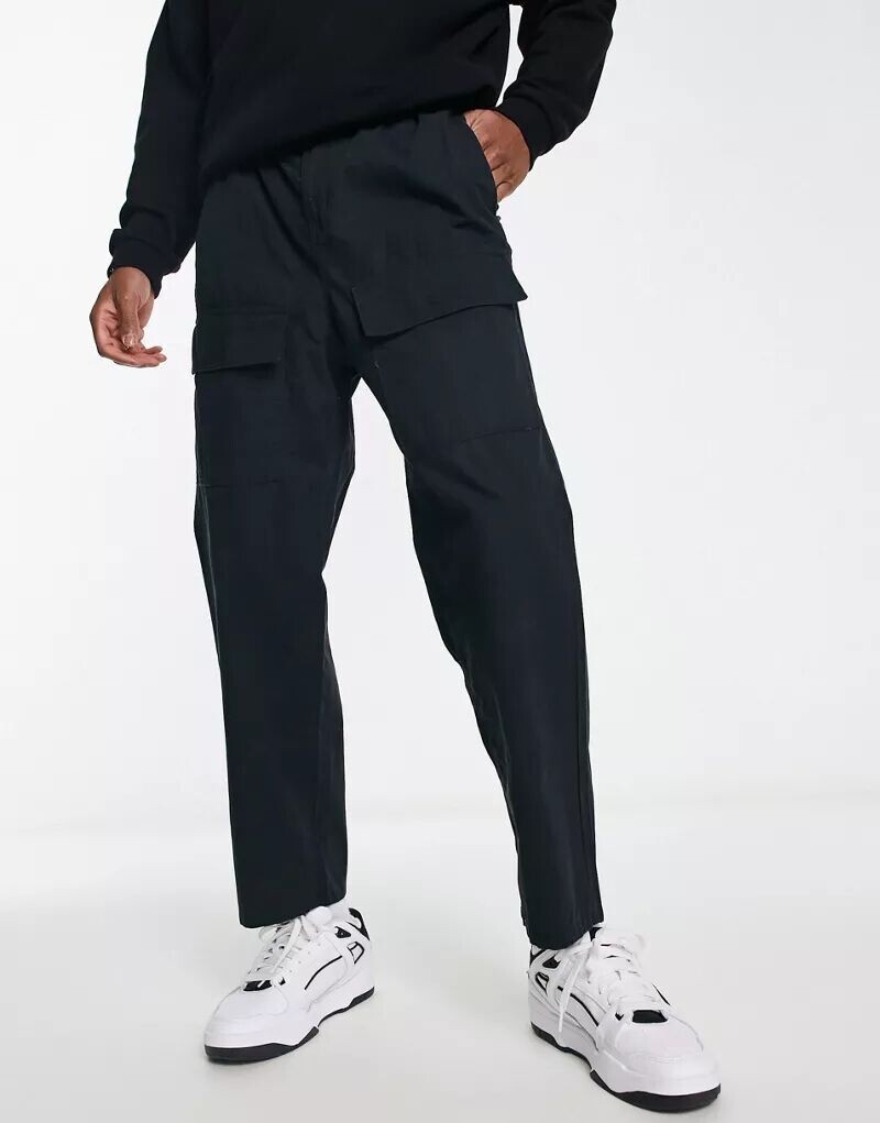 

Черные брюки карго Jack & Jones Intelligence Wide Fit с передним карманом