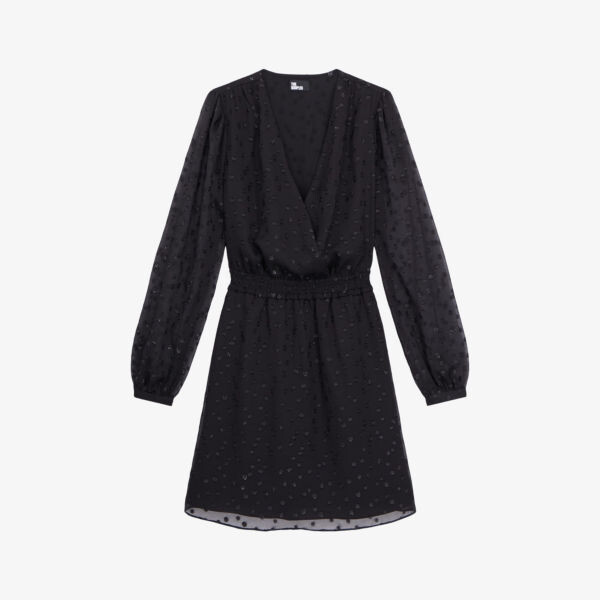 

Платье мини из ткани в горошек с V-образным вырезом The Kooples, черный