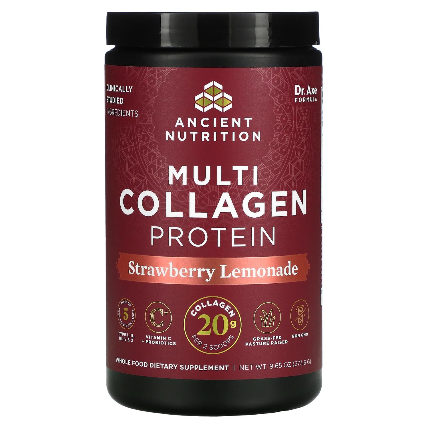 

Multi Collagen Protein, Клубничный лимонад, 10,1 унции (285,6 г), Dr. Axe / Ancient Nutrition