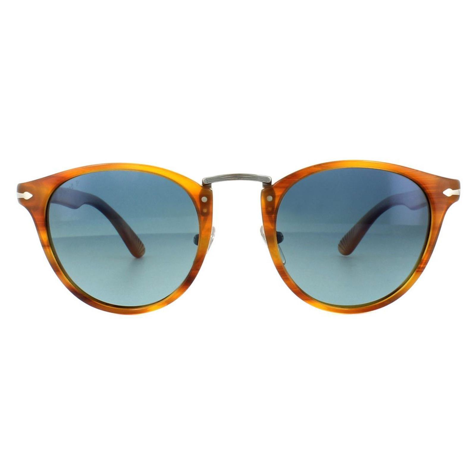 Коричнево-синие поляризованные солнцезащитные очки в круглой полоске Persol, коричневый цена и фото