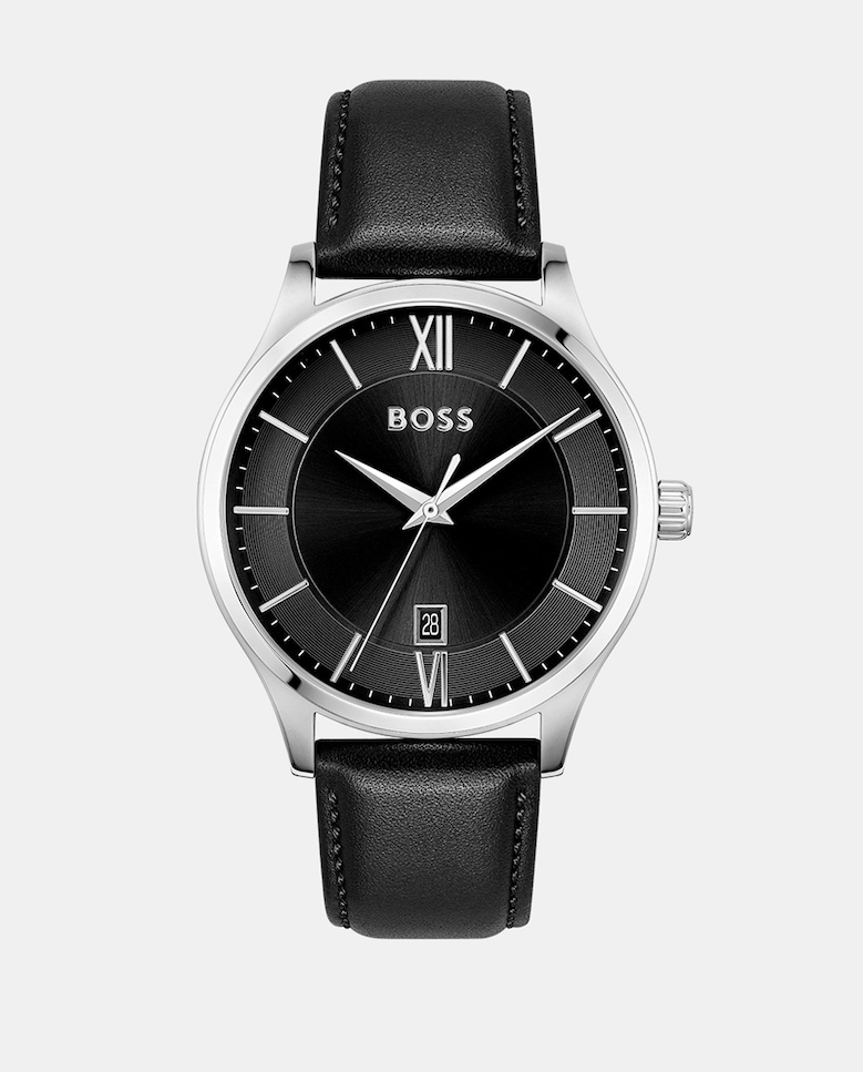Elite 1513954 черные кожаные мужские часы Boss, черный ремешок черный