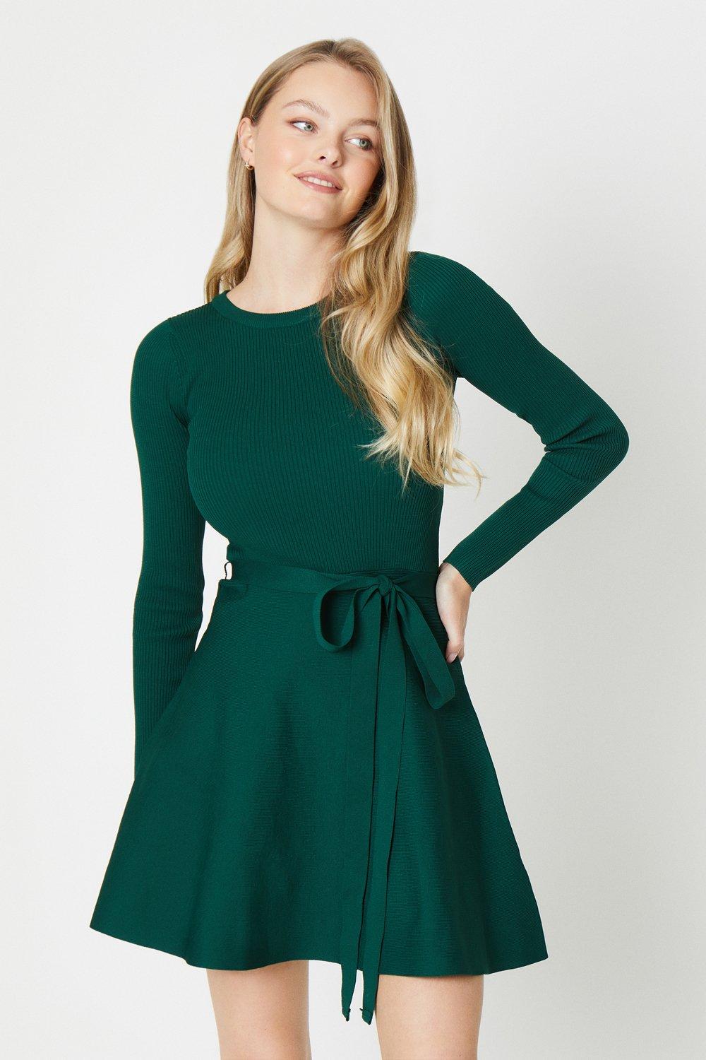 Трикотажное платье с поясом Oasis, зеленый