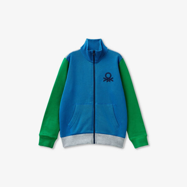 

Хлопковая толстовка на молнии с вышитым логотипом для 6–14 лет Benetton, серый