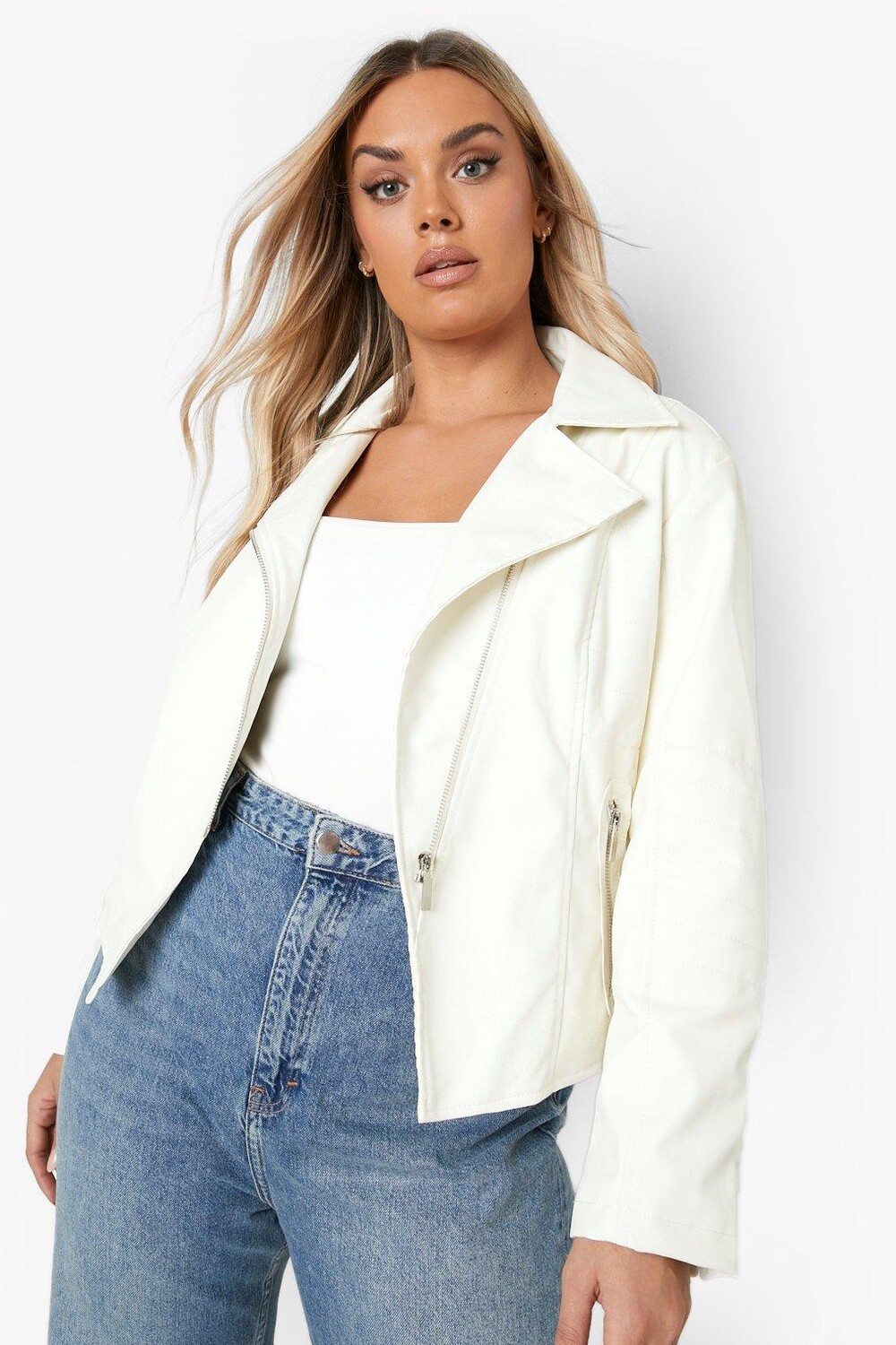 

Мотокуртка plus pu Boohoo, экру