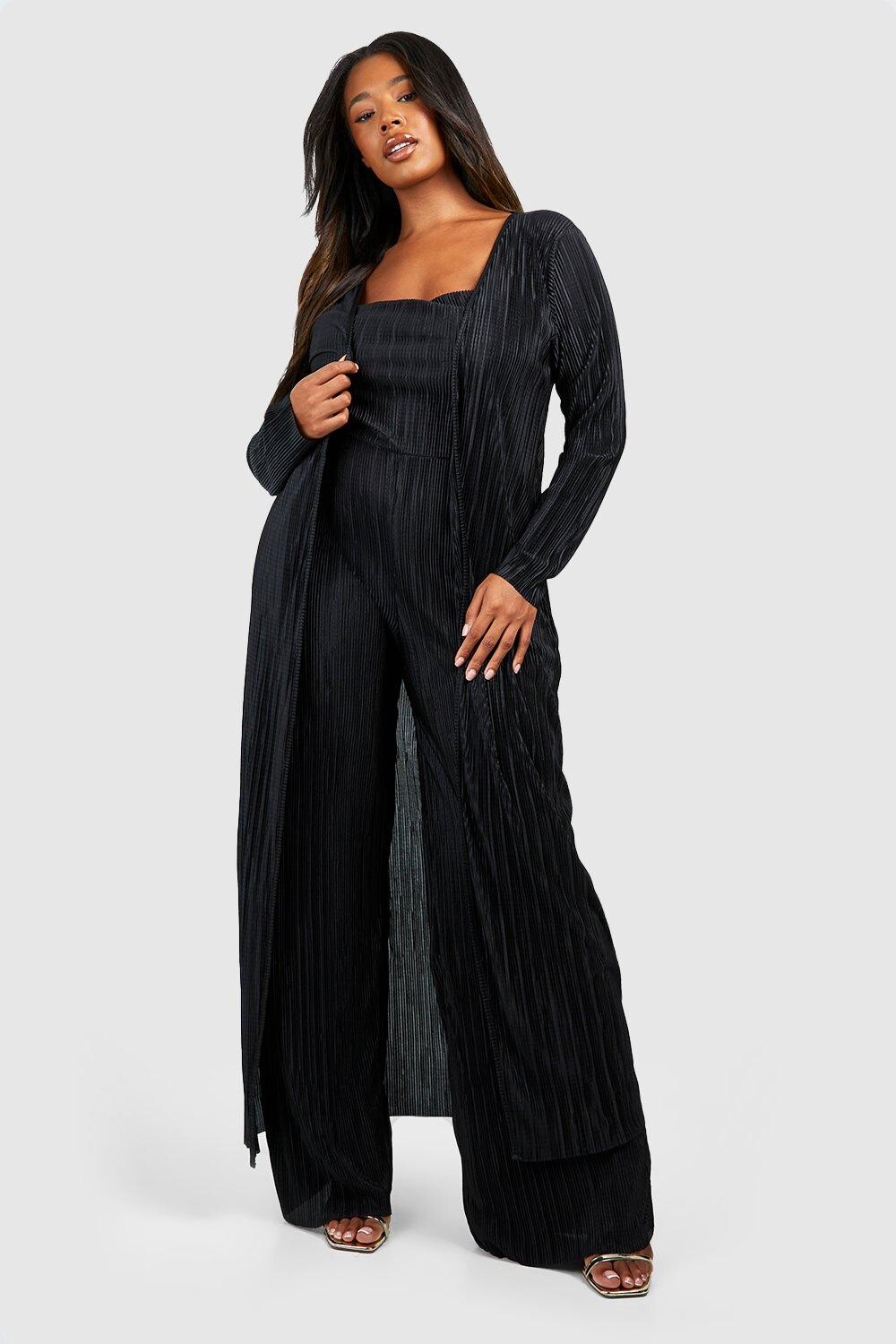 

Плюс Плиссе Макси Дастер boohoo, черный