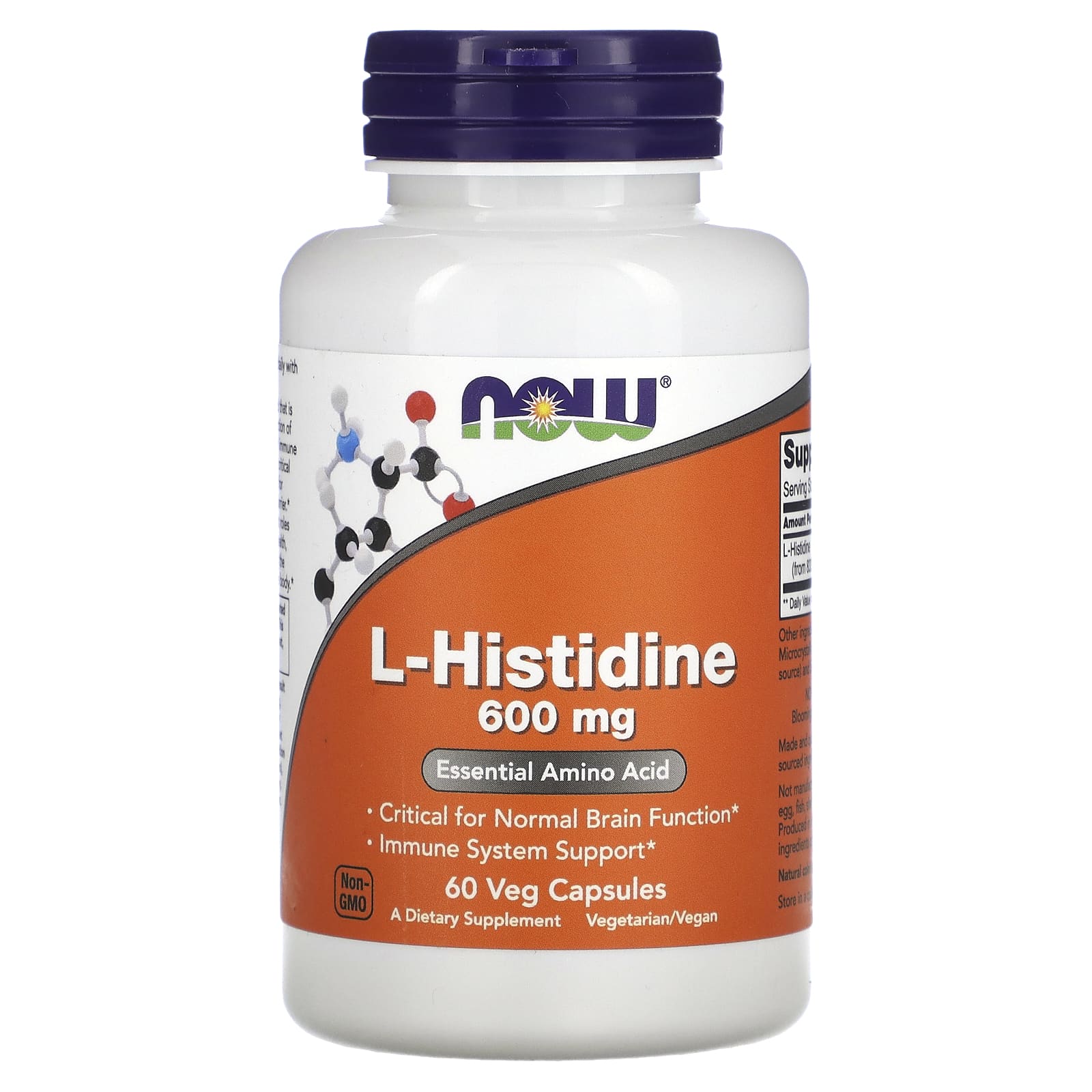 NOW Foods L-гистидин 600 мг 60 растительных капсул l гистидин now foods 60 растительных капсул