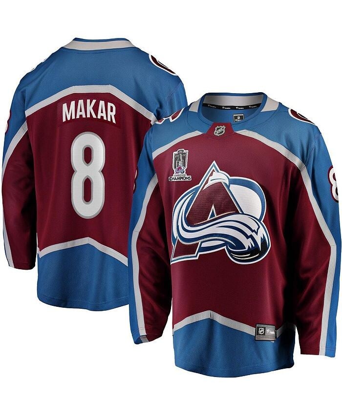 

Мужское фирменное Джерси Cale Makar Burgundy Colorado Avalanche с отрывной нашивкой чемпионов Кубка Стэнли 2022 Fanatics, красный