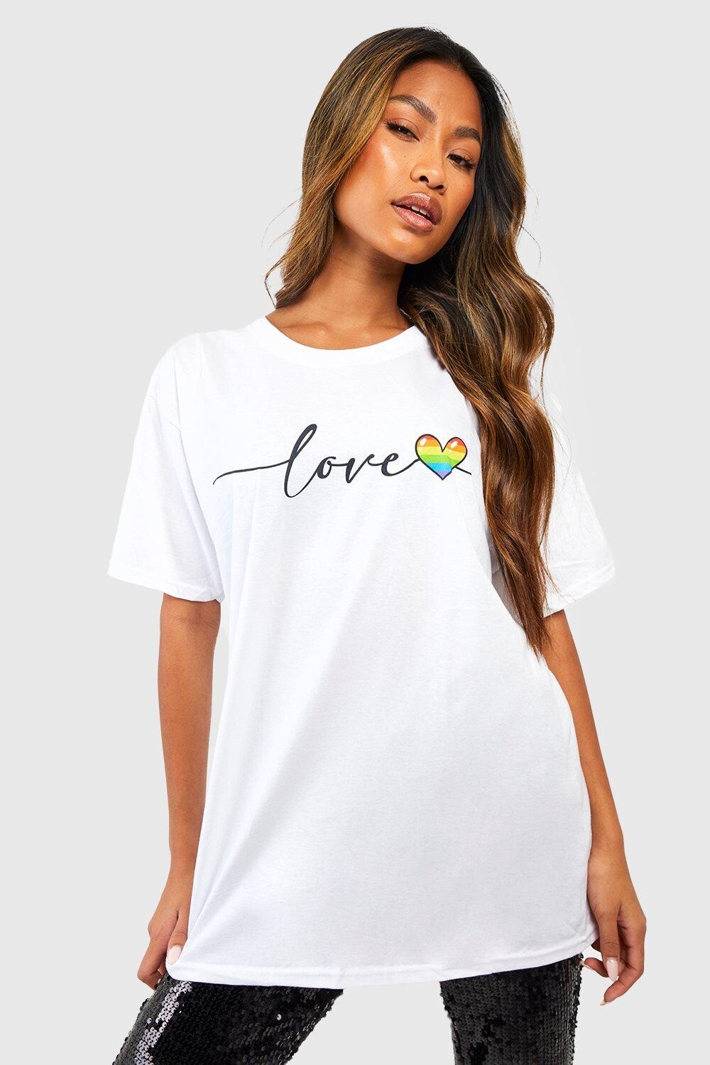 

Футболка оверсайз с принтом love script Boohoo, белый
