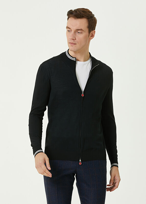 

Черный шерстяной трикотажный кардиган Kiton